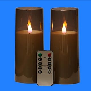Bougie sans flamme en verre acrylique gris 3d kitch aroma, bougies pilier grises