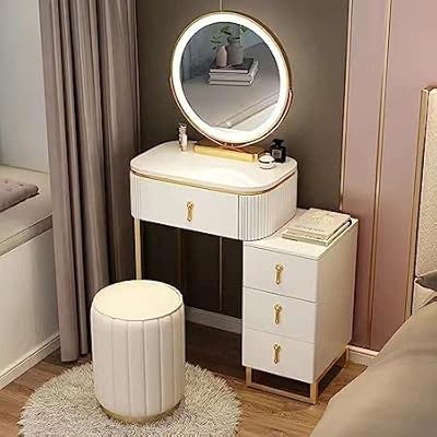 Petite coiffeuse avec miroir led et tabouret, ensemble de table de maquillage