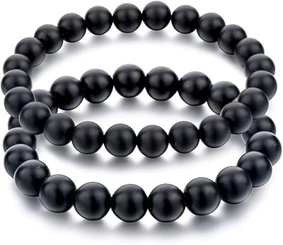 Un ensemble de bracelets en pierre d'onyx noir pour hommes et femmes, pierre