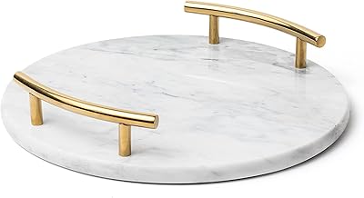 1chase® plateau rond en marbre blanc avec poignée dorée - plateau de service pour bibelots, plateau de table basse, plateau de salle de bain, plateau décoratif 25 cm. Votre centre commercial virtuel au Sénégal : Diaytar