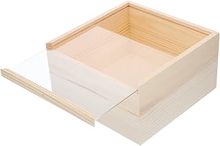 Boîte en bois inachevée subfox avec couvercle coulissant transparent, vitrine de bijoux