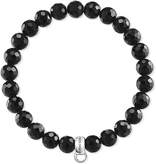 Bracelet charm club pour femme en argent sterling 925, obsidienne noire, argent sterling