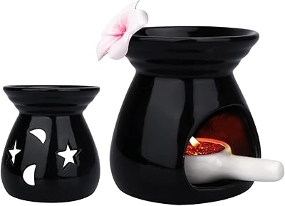 Homarket 1 ensemble de brûleurs à huile et à cire d'aromathérapie fondante, brûleur d'arôme en céramique, diffuseur d'huiles essentielles et bougeoir chauffe-plat pour la décoration de la chambre à coucher (noir). Diaytar : Des prix qui défient toute concurrence