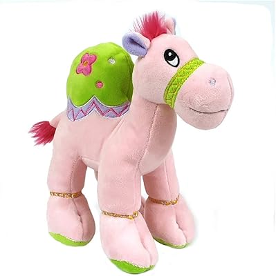 Une peluche câline chameau rose avec une broderie détaillée et lumineuse, taille 18