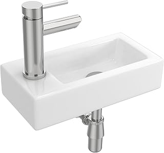 Lavabo suspendu petit lavabo de salle de bain rectangulaire en céramique à