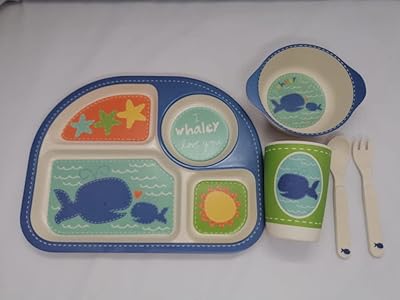 Ensemble d'alimentation pour bébé 5 pièces, assiettes carrées et rondes avec 2 cuillères