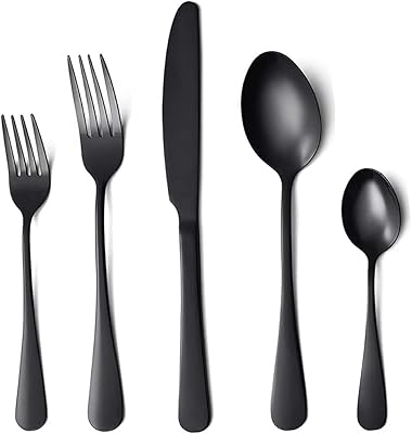 Ensemble de couverts 20 pièces en acier inoxydable noir argenté pour 4 personnes