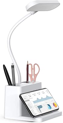 Lampe de bureau led avec porte-stylo, lampe de bureau pour ordinateur/bureau - blanche