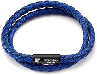 Bracelet en cuir italien bleu chelsea tatossian pour homme, grand, 41,5 cm