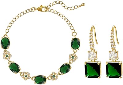 Tomofile parure de bijoux pour femme, bracelet émeraude et boucles d'oreilles ovales vertes