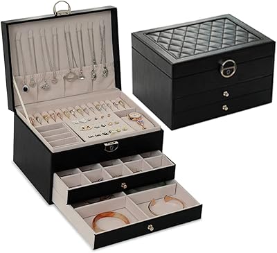 Boîte à bijoux homarket pour femmes et filles boîte de rangement en cuir