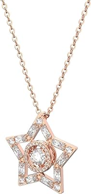 Collier stella, étoile, blanc, plaqué or rose, pierre or rose