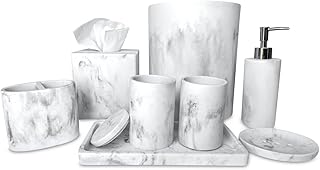 Ensemble d'accessoires de salle de bain en marbre blanc - 8 pièces