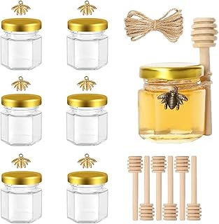 6 mini pots de miel en verre, pots de miel hexagonaux avec cuillère