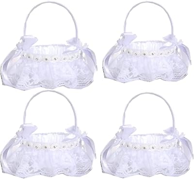 Paniers de fleurs pour filles pour mariages 4 pièces petit panier blanc