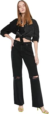 Jean large taille haute trendyol pour jeunes femmes, jambe large style années 90