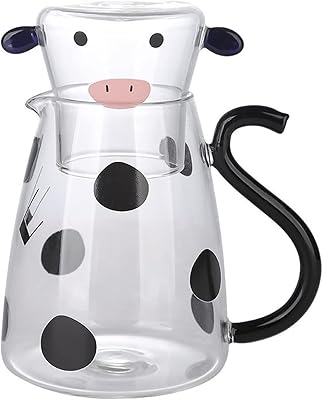 Pichet en verre de vache avec tasse en verre, pichet à jus froid