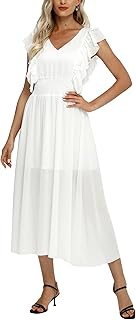 Robe longue d'été pour femmes, col en v, sans manches, à volants, robe