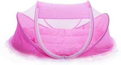 Lit bébé nouveau-né avec tapis et oreiller, lit pliable avec moustiquaire, rose
