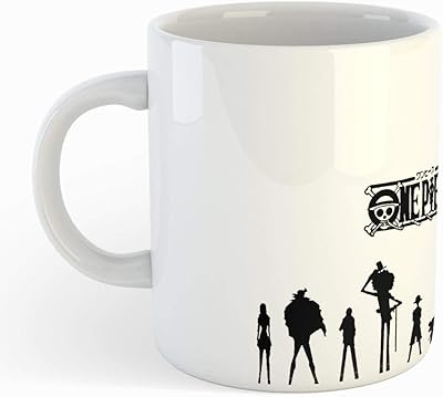 1 tasse blanche avec motif one piece imprimé, tout noir