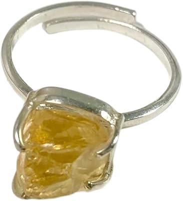 Bague réglable en pierre précieuse de citrine naturelle composée à 92 % d'argent