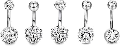 Bijoux en acier inoxydable 5 pièces élégants zircon nombril anneaux hypoallergénique