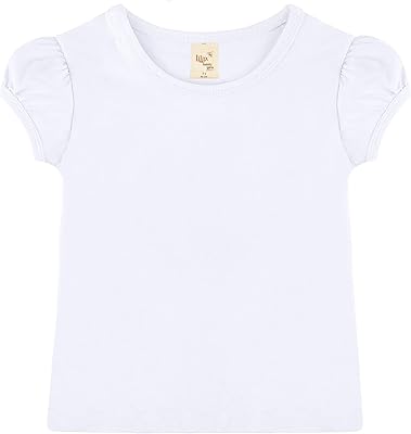 T-shirt basique à manches bouffantes et col rond en coton pour filles