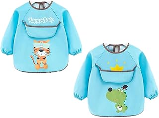 Bavoir à manches longues avec poche récupérateur de miettes pour bébés et tout-petits