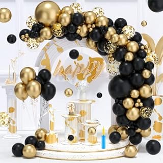 111 pièces kit de guirlande ballons noir et or en latex avec confettis