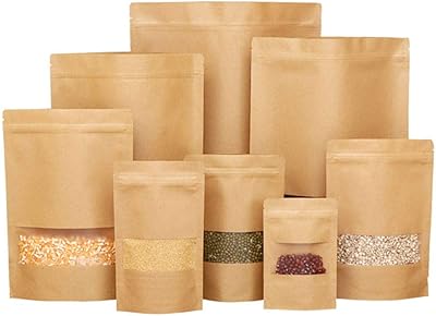 Sacs kraft 50 pièces avec sac à fenêtre à fermeture éclair, sac