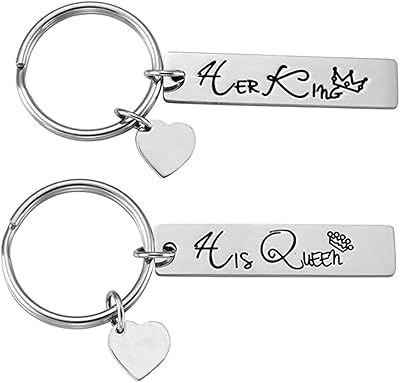 Yarnow 2pcs son roi sa reine porte-clés unisexe en acier inoxydable pendentif