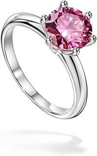 Bague de fiançailles en argent sterling 925 avec diamant moissanite rose 2 carats