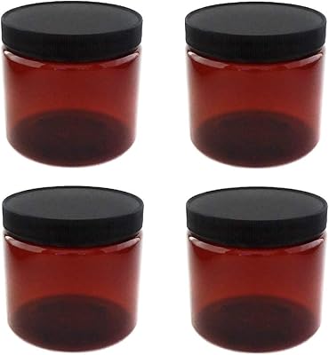 Pots en plastique ambré de 16 oz avec couvercles noirs (paquet de 4)