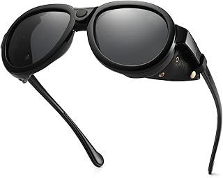 Lunettes de soleil rétro aviateur steampunk polarisées avec protection latérale en cuir