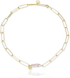 Collier chaîne à maillons avec pendentif épais en perles baroques avec pièces