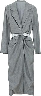 Zolula robe licou femme col cranté taille bandage lâche manches longues gris robes