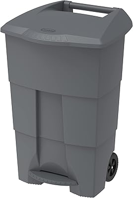 Poubelle à pédale cosmoplast 100 litres avec roulettes, gris foncé