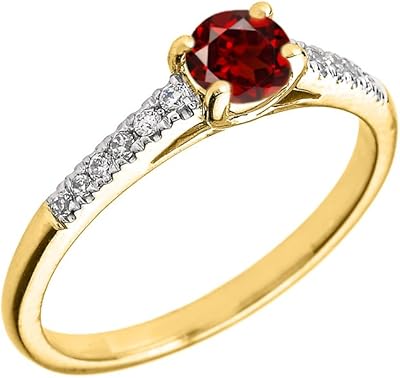 Bague de fiançailles diamant et grenat en or jaune 10 carats