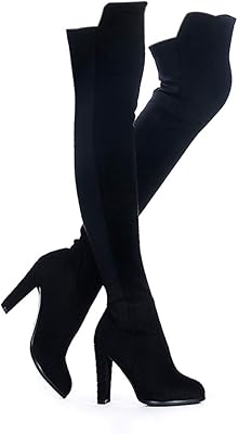 Bottes à col haut en daim synthétique pour femmes avec talon épais extensible