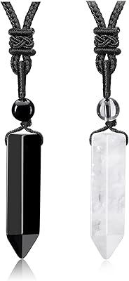 Beswenth 2 pièces collier de quartz en cristal d'obsidienne claire pierres