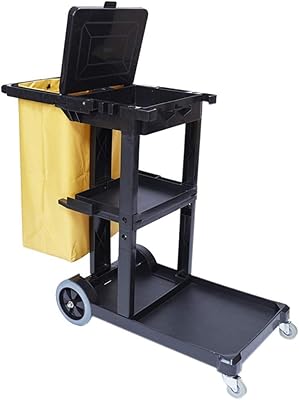 Chariot de nettoyage ménager noir avec couvercle, chariot de nettoyage multifonctionnel sur roues