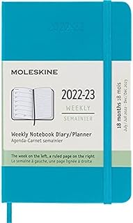 Agenda hebdomadaire moleskine classic pour 18 mois 2022-2023, couverture rigide, pochette
