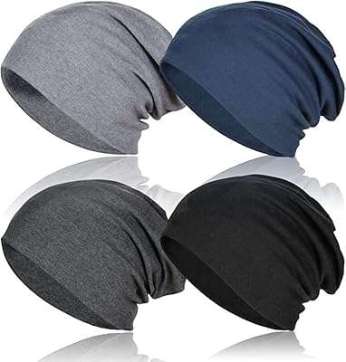 Shaned 4pcs bonnet baggy en coton doux bonnets d'entraînement bonnets extensibles pour hommes