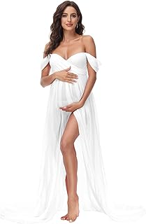 Robe de photographie de maternité en mousseline de soie, épaules dénudées, manches fluides
