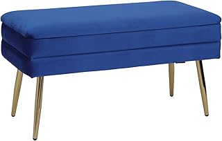 Tabouret de rangement contemporain en velours pandora moho, repose-pieds rembourré avec pieds
