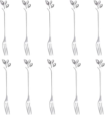 Ensemble de fourchettes à fruits créatives en acier inoxydable, 10 pièces, feuilles d'argent