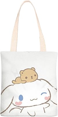 Sac fourre-tout en toile imprimé cinnamoroll anime, sac d'épicerie à poignée supérieure, sac