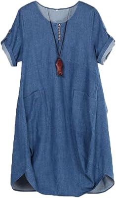 Robe tunique d'été longueur genou en coton et lin grande taille pour femme