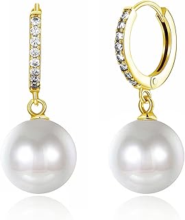 Boucles d'oreilles pendantes en perles d'eau douce blanches plaqué or boucles