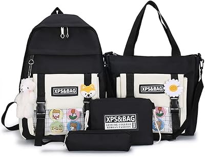 Ensemble de 4 sacs à dos avec collier ours pour étudiants adolescents